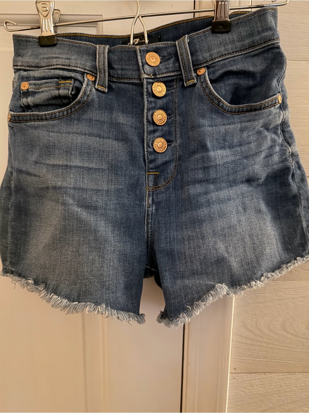 7 For All Mankind High-Rise Button-Front Denim Shorts